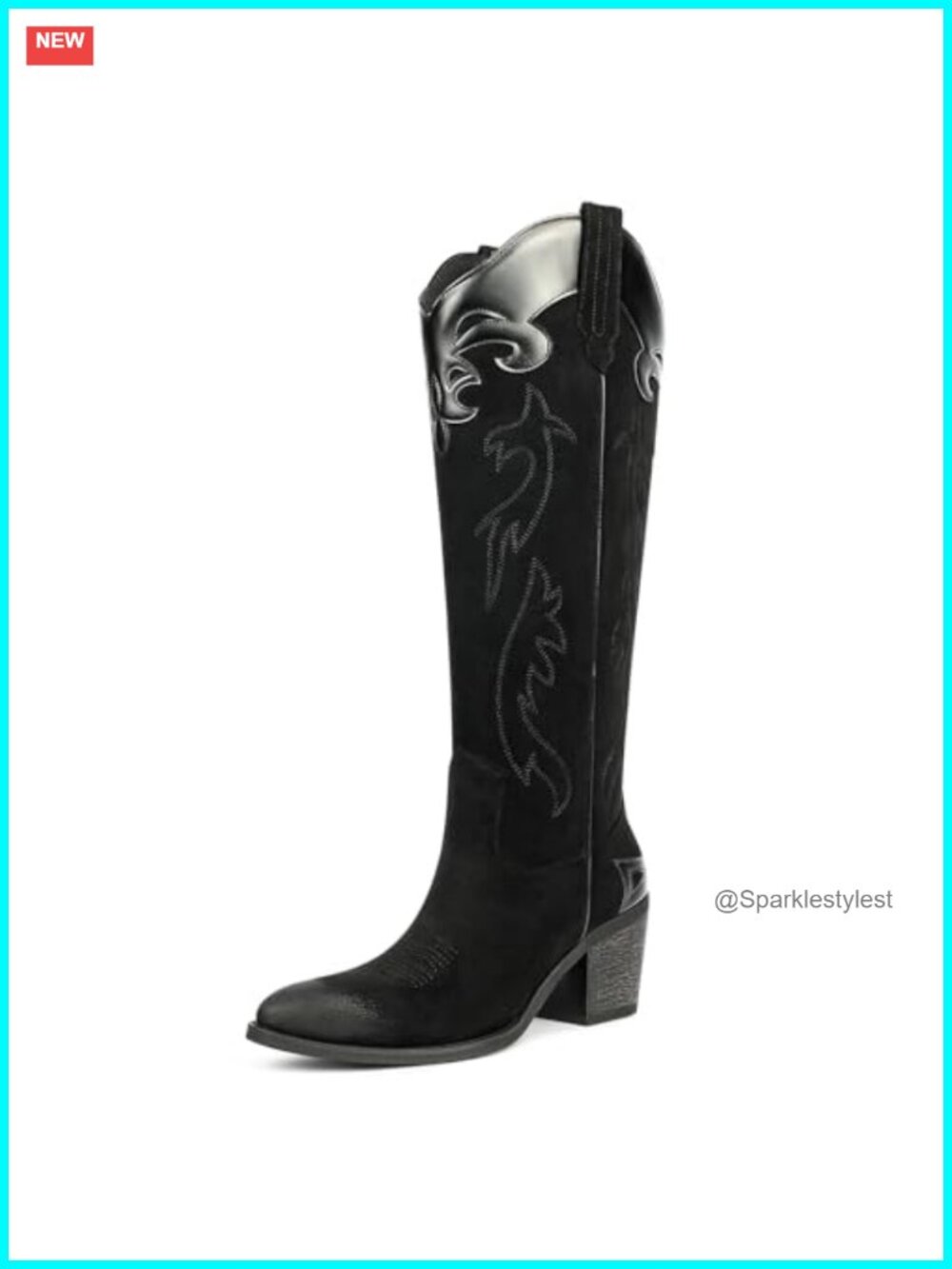 Womens Cowboy Knee High Boots Chunky Heels Western Cowgirl Faux Suede